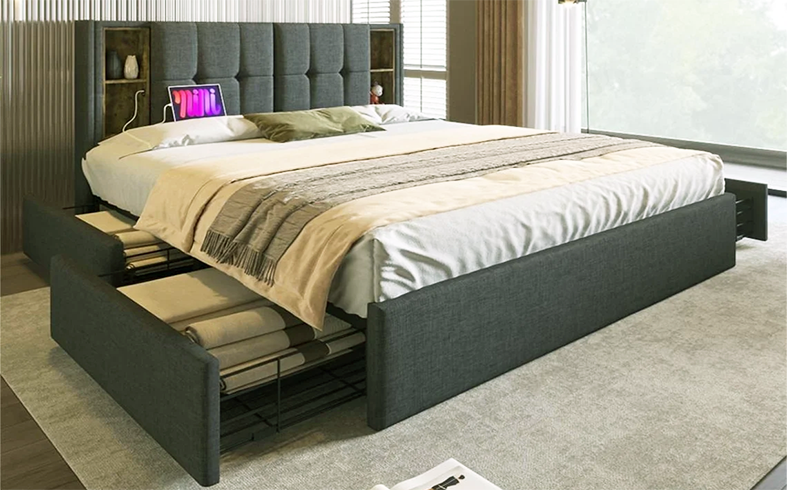 Double Bed with Drawers and Wireless Charging